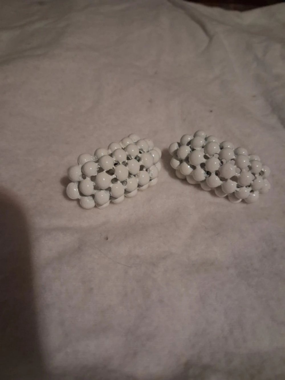 Vintage Metal White Enamel Earrings Clip On